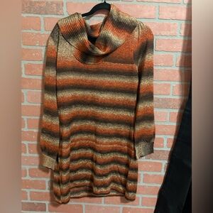 Striped Cowl Neck Sweater Dress-Size XL